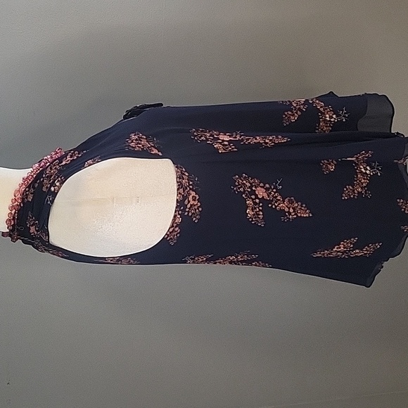 Derek Lam 10 Crosby Blue with Pink Floral V-Neck Flowy Sleeveless Top - Sz 2 - Picture 4 of 7